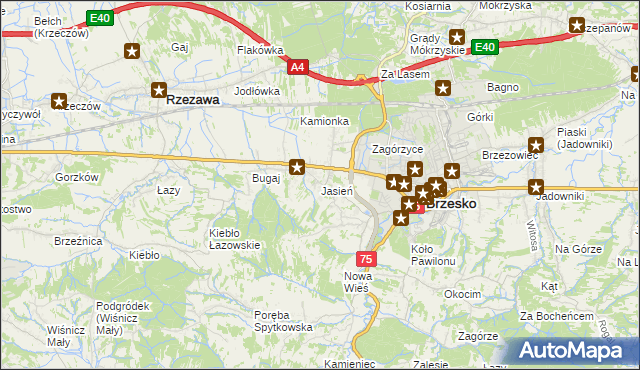 mapa Jasień gmina Brzesko, Jasień gmina Brzesko na mapie Targeo