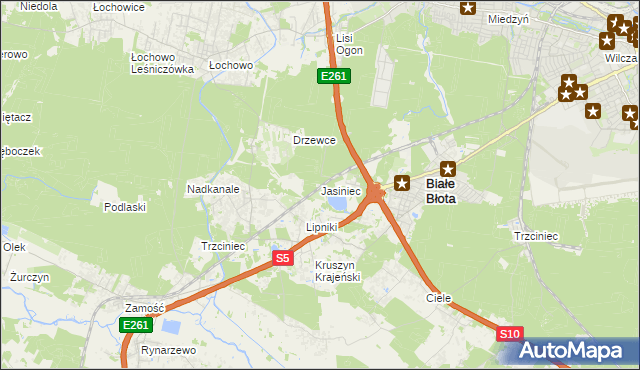 mapa Jasiniec gmina Białe Błota, Jasiniec gmina Białe Błota na mapie Targeo