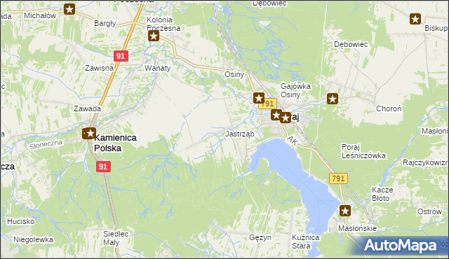 mapa Jastrząb gmina Poraj, Jastrząb gmina Poraj na mapie Targeo