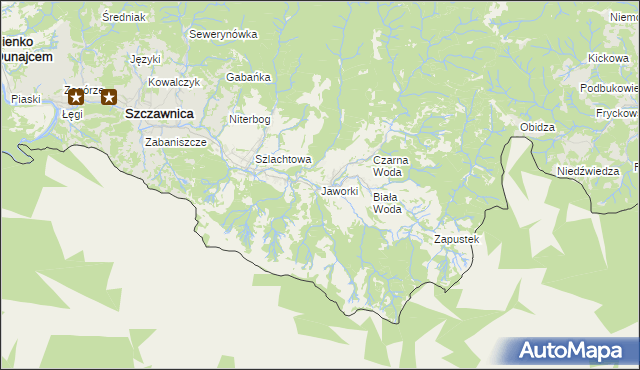 mapa Jaworki gmina Szczawnica, Jaworki gmina Szczawnica na mapie Targeo