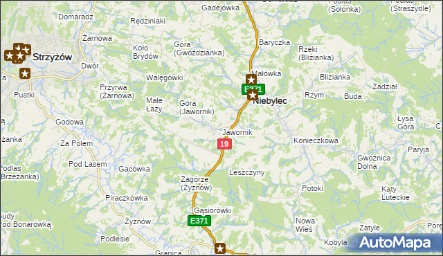 mapa Jawornik gmina Niebylec, Jawornik gmina Niebylec na mapie Targeo