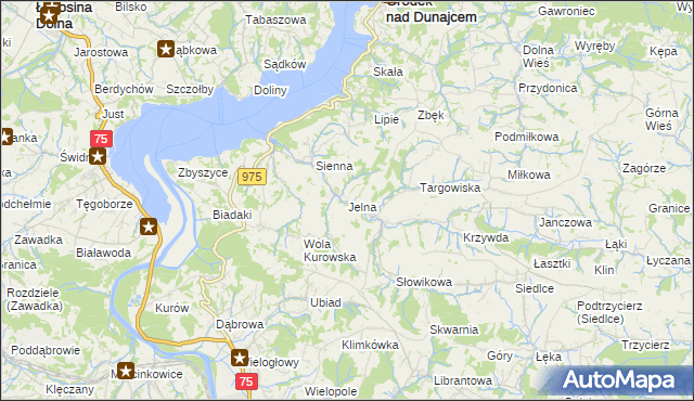 mapa Jelna gmina Gródek nad Dunajcem, Jelna gmina Gródek nad Dunajcem na mapie Targeo