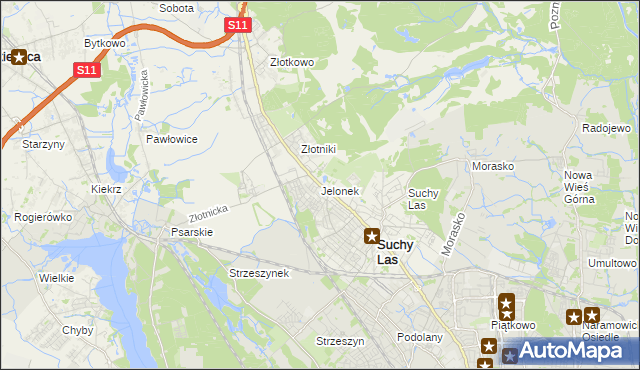 mapa Jelonek gmina Suchy Las, Jelonek gmina Suchy Las na mapie Targeo