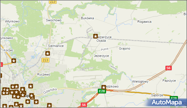 mapa Jezierzyce gmina Słupsk, Jezierzyce gmina Słupsk na mapie Targeo