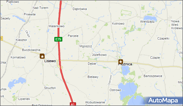 mapa Józefkowo gmina Płużnica, Józefkowo gmina Płużnica na mapie Targeo