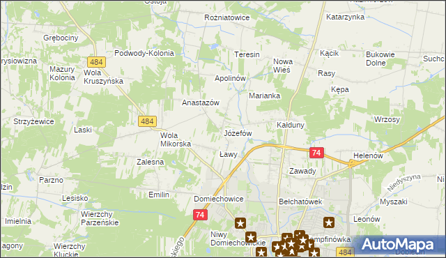 mapa Józefów gmina Bełchatów, Józefów gmina Bełchatów na mapie Targeo