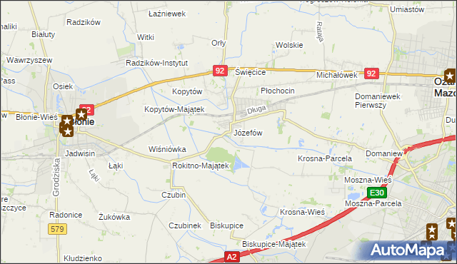 mapa Józefów gmina Ożarów Mazowiecki, Józefów gmina Ożarów Mazowiecki na mapie Targeo