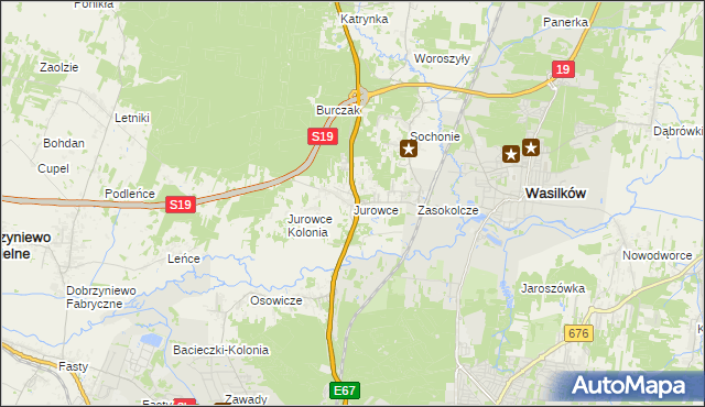 mapa Jurowce gmina Wasilków, Jurowce gmina Wasilków na mapie Targeo