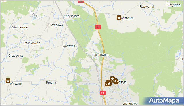 mapa Kąkolewice gmina Budzyń, Kąkolewice gmina Budzyń na mapie Targeo