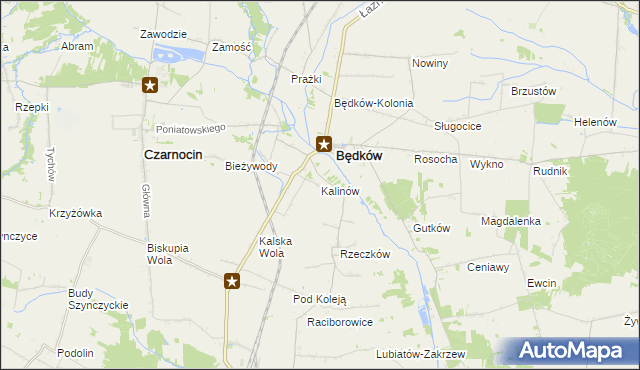 mapa Kalinów gmina Będków, Kalinów gmina Będków na mapie Targeo