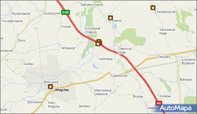 mapa Kalinowa gmina Wiązów, Kalinowa gmina Wiązów na mapie Targeo