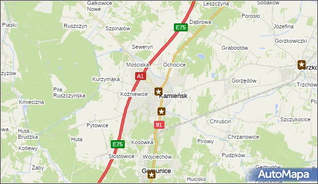 mapa Kamieńsk, Kamieńsk na mapie Targeo