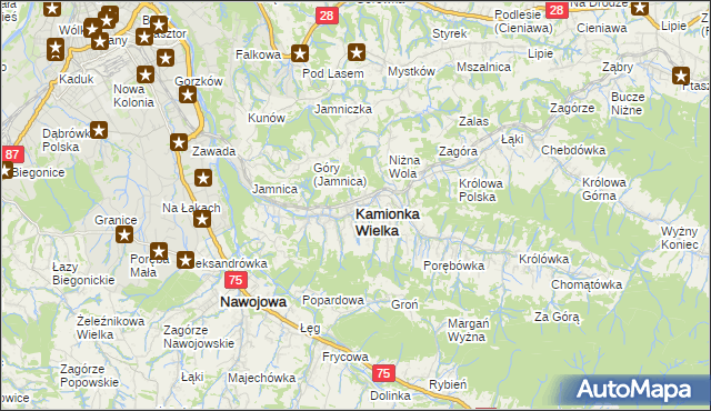 mapa Kamionka Wielka, Kamionka Wielka na mapie Targeo