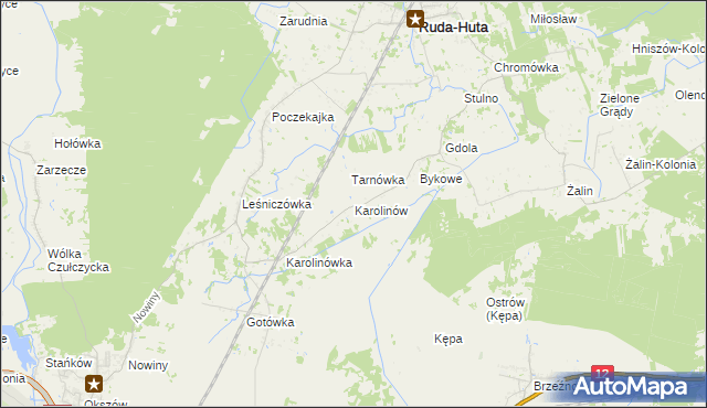 mapa Karolinów gmina Ruda-Huta, Karolinów gmina Ruda-Huta na mapie Targeo
