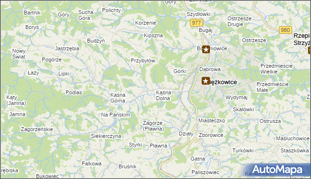 mapa Kąśna Dolna, Kąśna Dolna na mapie Targeo