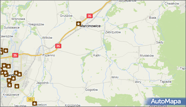 mapa Kątki gmina Marcinowice, Kątki gmina Marcinowice na mapie Targeo