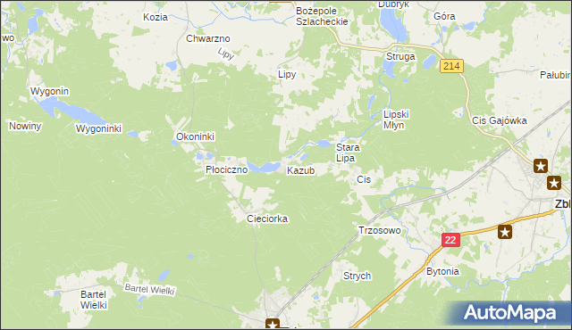 mapa Kazub gmina Kaliska, Kazub gmina Kaliska na mapie Targeo