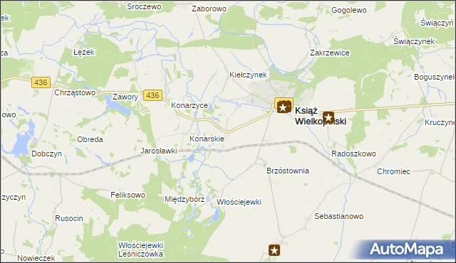 mapa Kiełczyn gmina Książ Wielkopolski, Kiełczyn gmina Książ Wielkopolski na mapie Targeo