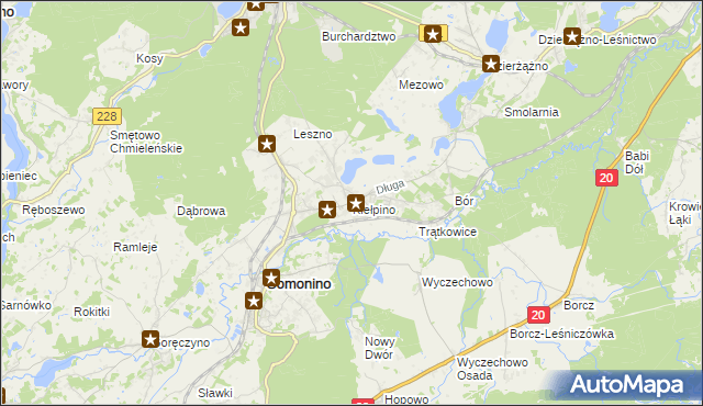 mapa Kiełpino gmina Kartuzy, Kiełpino gmina Kartuzy na mapie Targeo