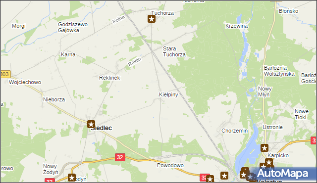 mapa Kiełpiny gmina Siedlec, Kiełpiny gmina Siedlec na mapie Targeo