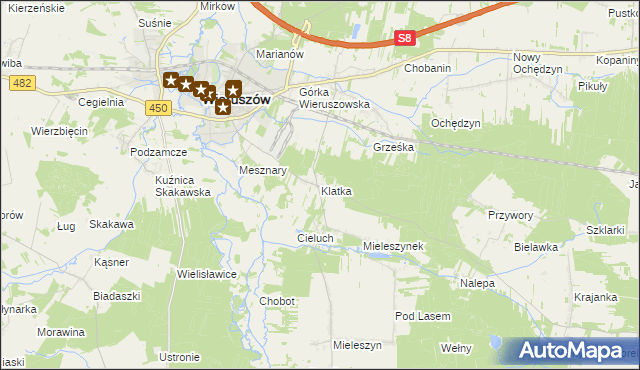 mapa Klatka gmina Wieruszów, Klatka gmina Wieruszów na mapie Targeo