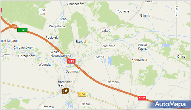 mapa Kłoda gmina Kurów, Kłoda gmina Kurów na mapie Targeo