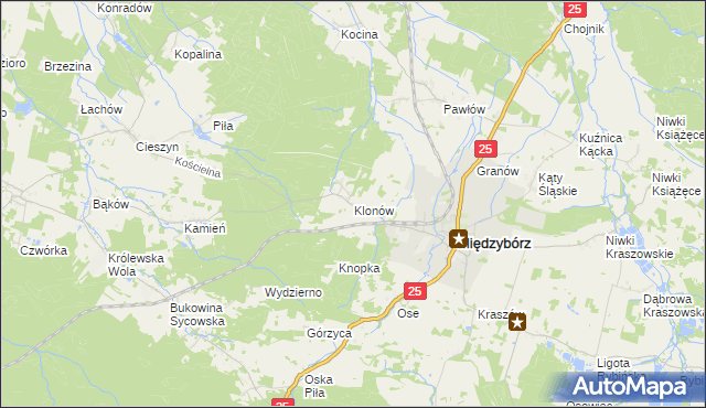 mapa Klonów gmina Międzybórz, Klonów gmina Międzybórz na mapie Targeo