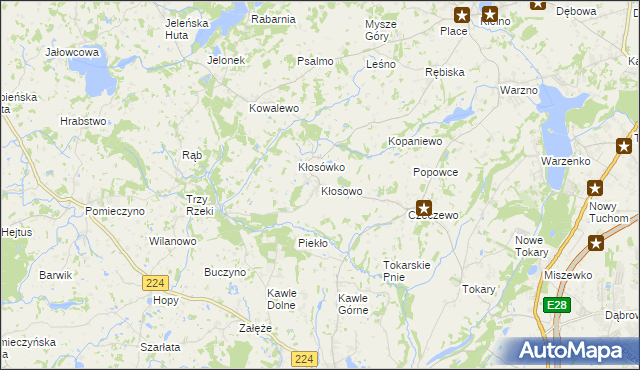 mapa Kłosowo gmina Przodkowo, Kłosowo gmina Przodkowo na mapie Targeo