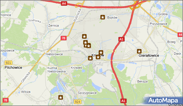 mapa Knurów powiat gliwicki, Knurów powiat gliwicki na mapie Targeo