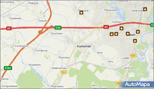 mapa Komorniki powiat poznański, Komorniki powiat poznański na mapie Targeo