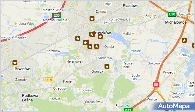mapa Komorów gmina Michałowice, Komorów gmina Michałowice na mapie Targeo