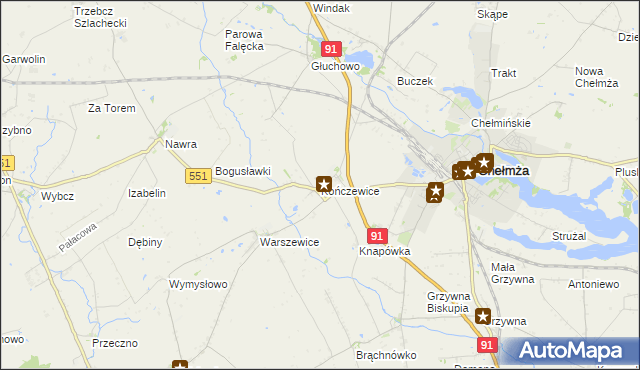 mapa Kończewice gmina Chełmża, Kończewice gmina Chełmża na mapie Targeo