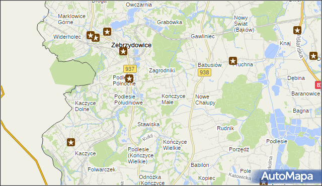 mapa Kończyce Małe, Kończyce Małe na mapie Targeo