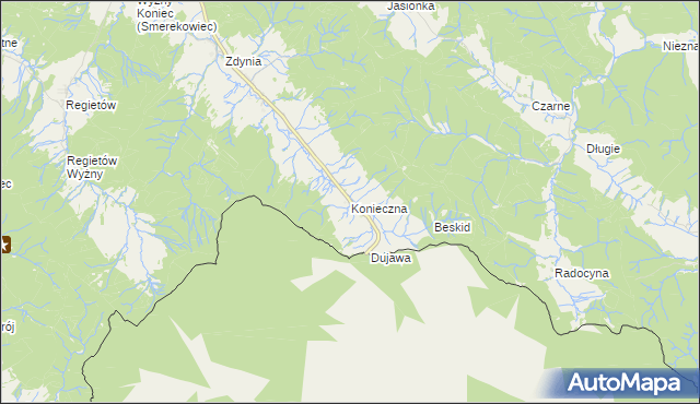 mapa Konieczna gmina Uście Gorlickie, Konieczna gmina Uście Gorlickie na mapie Targeo