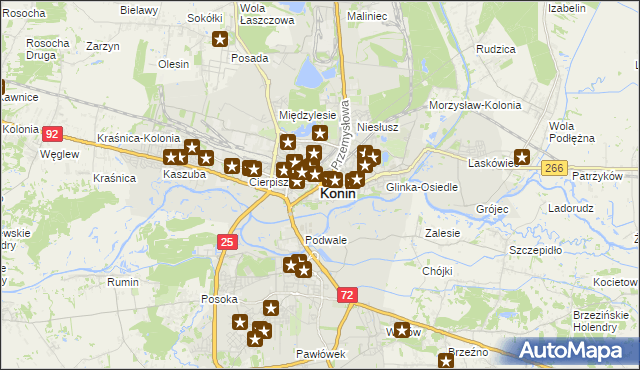 mapa Konina, Konin na mapie Targeo