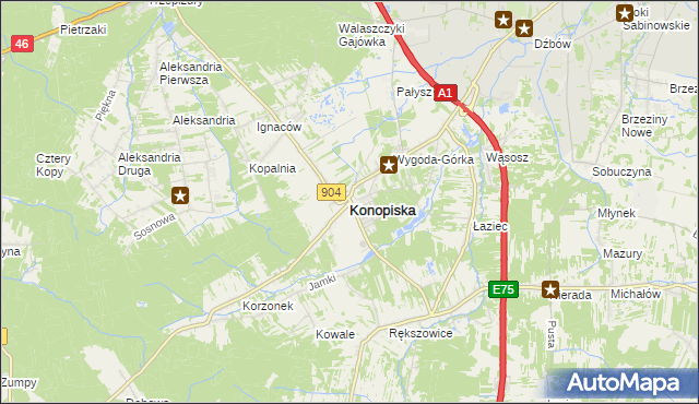 mapa Konopiska powiat częstochowski, Konopiska powiat częstochowski na mapie Targeo