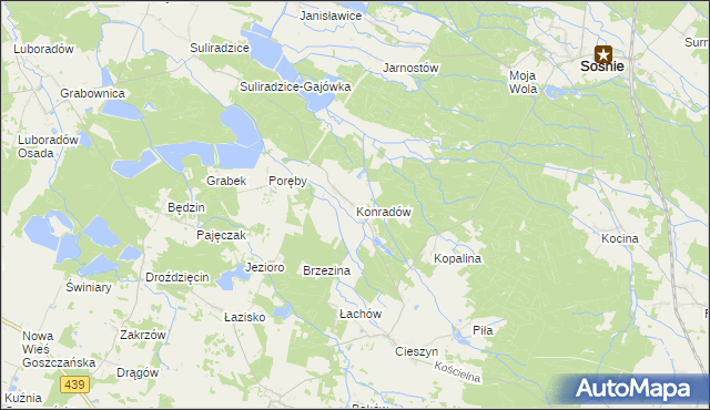 mapa Konradów gmina Sośnie, Konradów gmina Sośnie na mapie Targeo