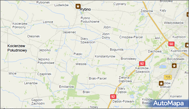 mapa Konstantynów gmina Rybno, Konstantynów gmina Rybno na mapie Targeo