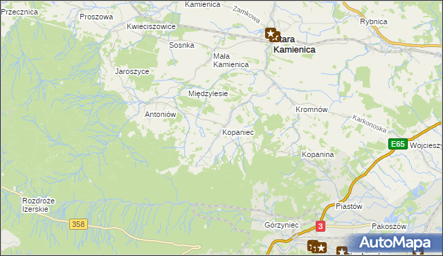 mapa Kopaniec gmina Stara Kamienica, Kopaniec gmina Stara Kamienica na mapie Targeo