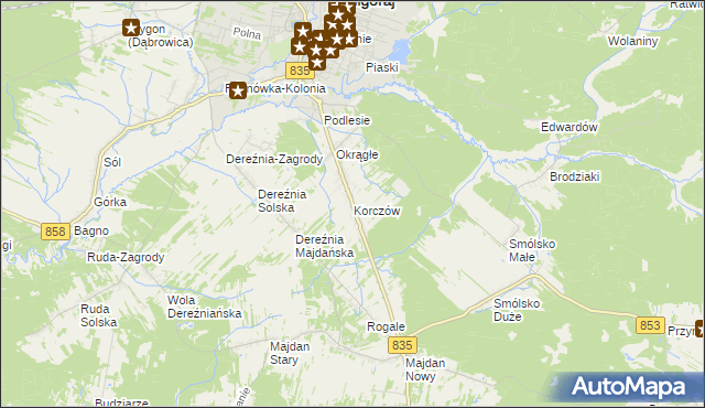 mapa Korczów, Korczów na mapie Targeo
