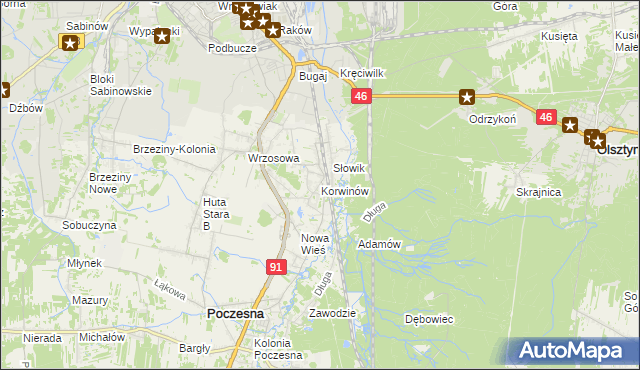 mapa Korwinów, Korwinów na mapie Targeo