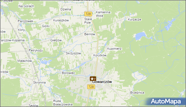 mapa Korytków gmina Gowarczów, Korytków gmina Gowarczów na mapie Targeo