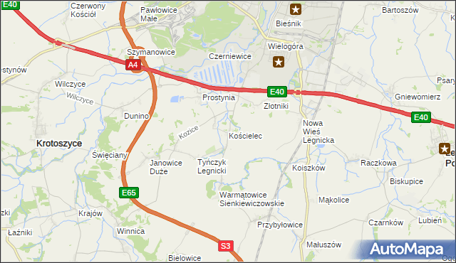 mapa Kościelec gmina Krotoszyce, Kościelec gmina Krotoszyce na mapie Targeo