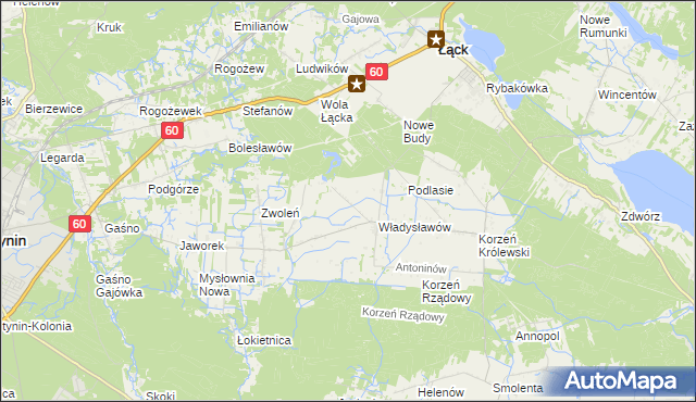 mapa Kościuszków gmina Łąck, Kościuszków gmina Łąck na mapie Targeo