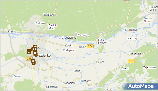 mapa Kosin gmina Drezdenko, Kosin gmina Drezdenko na mapie Targeo