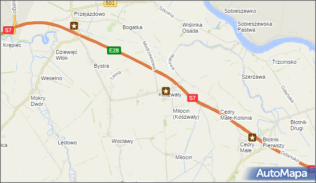 mapa Koszwały, Koszwały na mapie Targeo