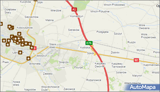 mapa Kotliska gmina Kutno, Kotliska gmina Kutno na mapie Targeo