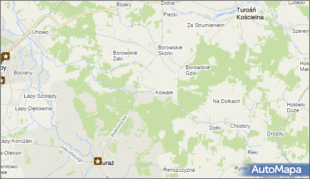 mapa Kowale gmina Suraż, Kowale gmina Suraż na mapie Targeo