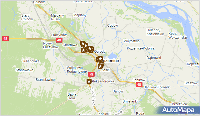 mapa Kozienice, Kozienice na mapie Targeo