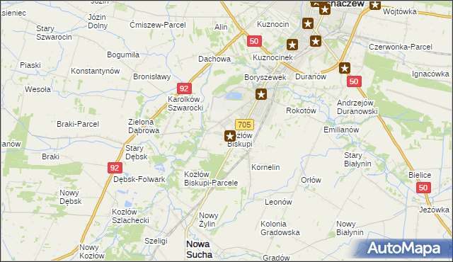 mapa Kozłów Biskupi, Kozłów Biskupi na mapie Targeo